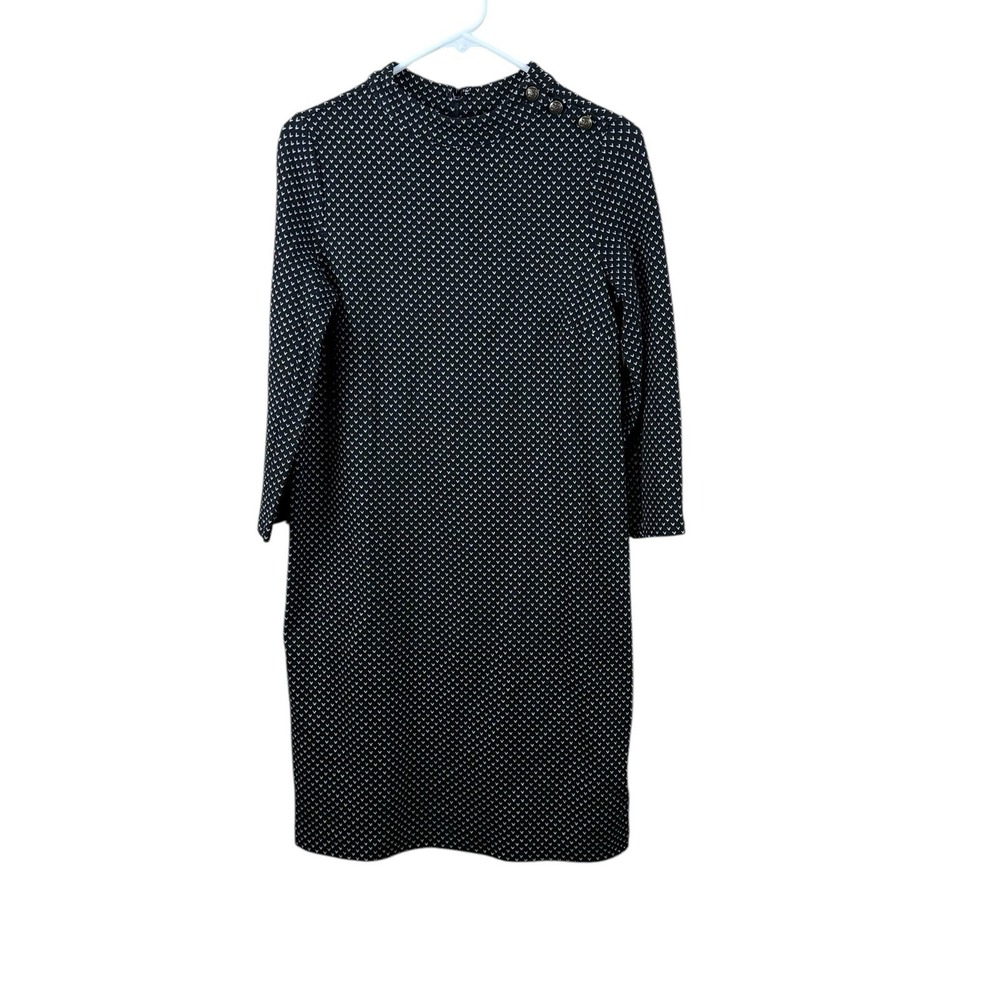 Talbots Black White Long Sleeve Shift Dress Women's SP Zipper Holiday